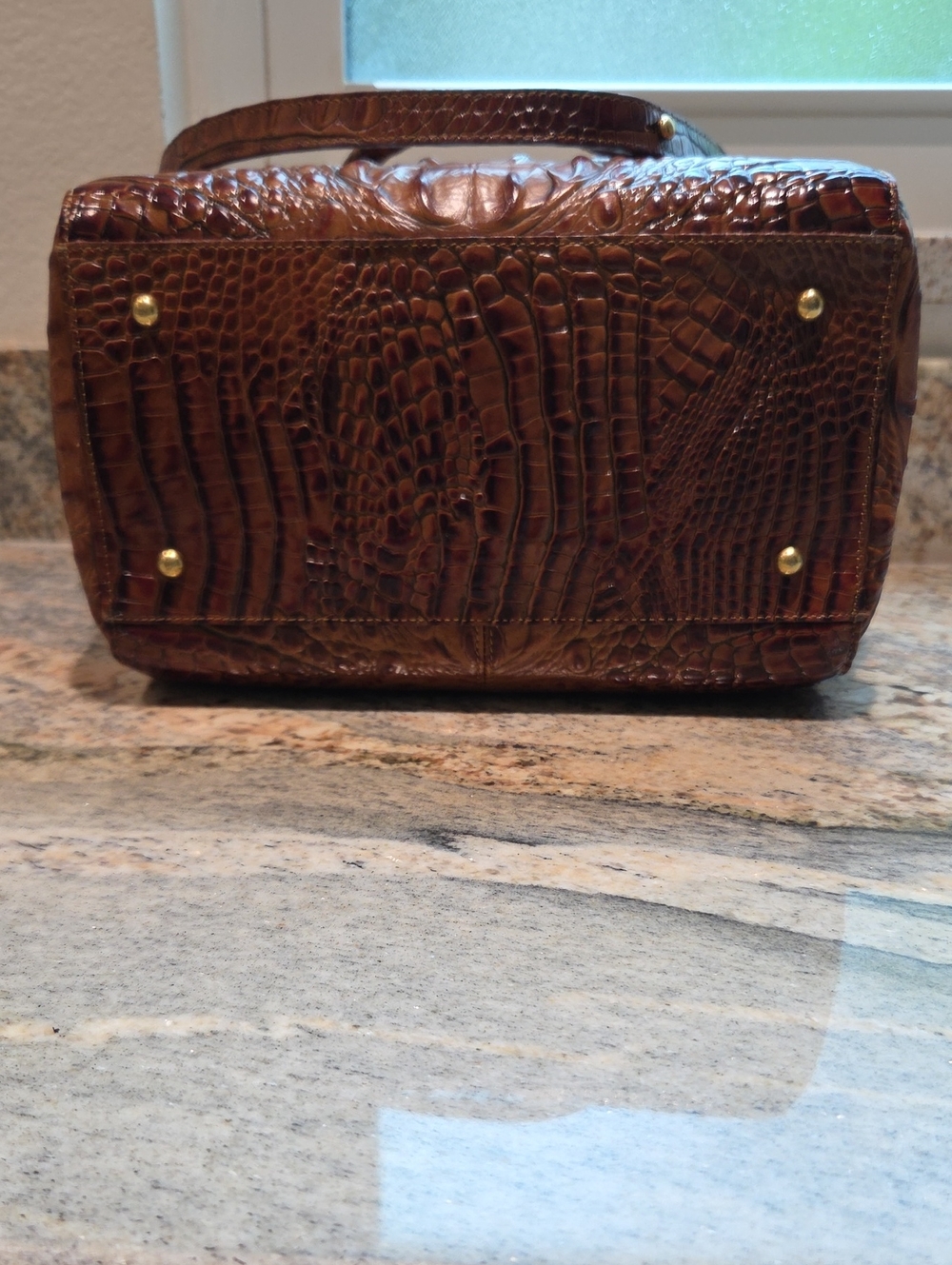 Brahmin Malia Croc-Embossed Brown Leather Satchel with Gold Hardware - Picture 8 of 10